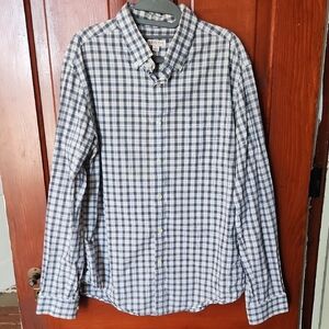 Men's Navy and White Plaid Shirt